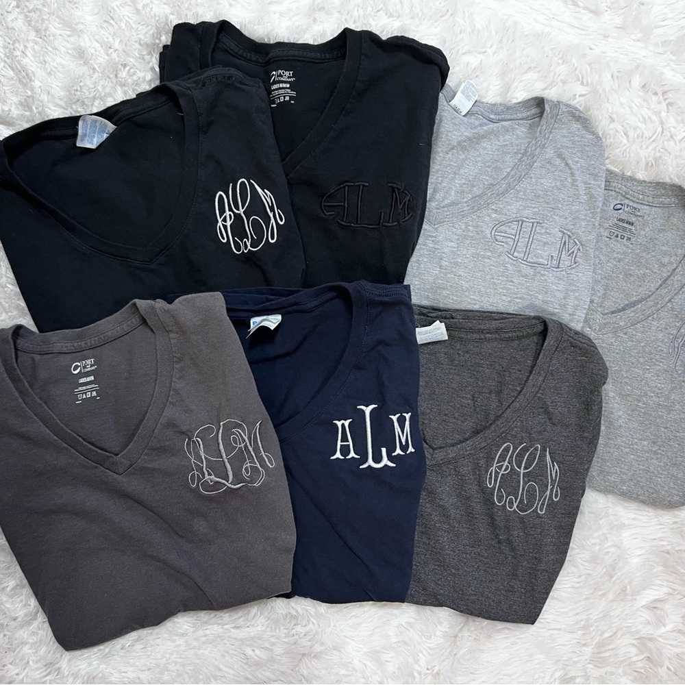 Bundle of 7 Port Authority v-neck monogrammed aLm tees